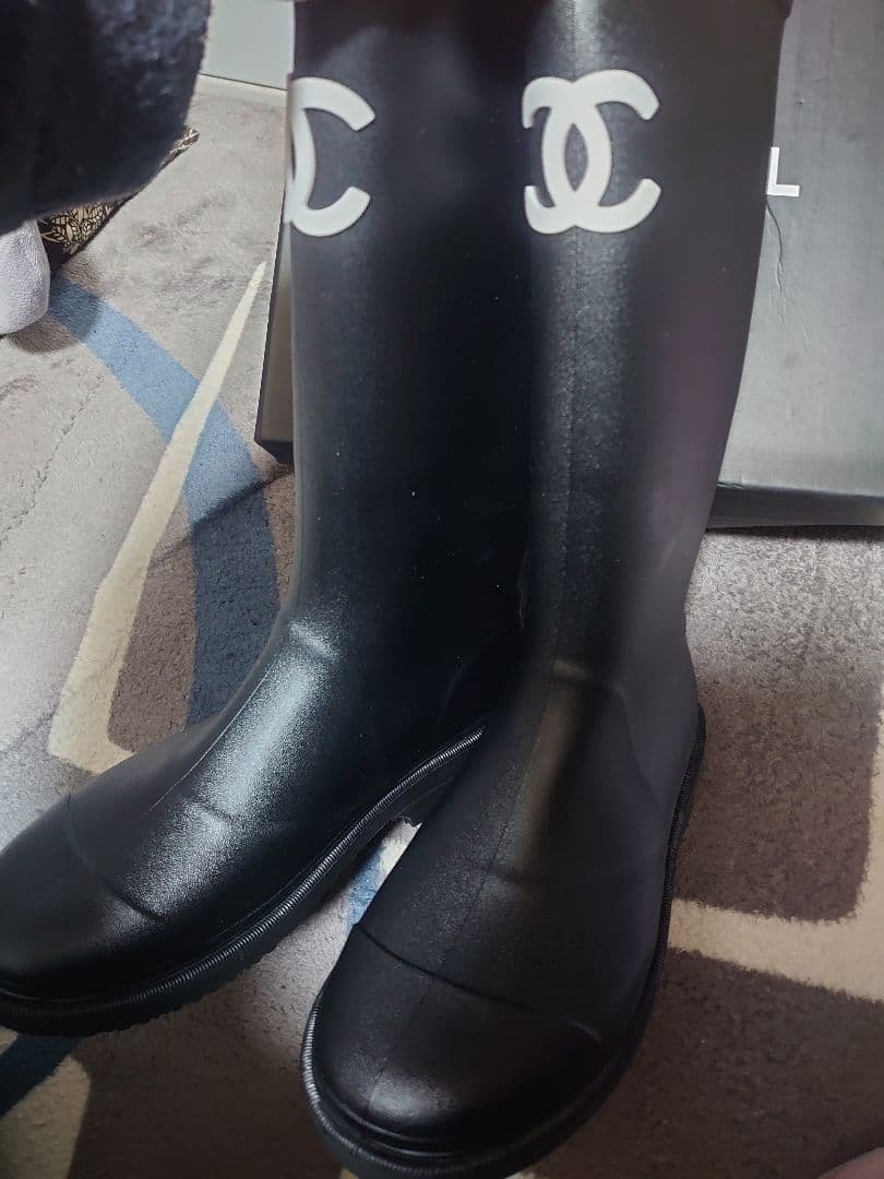 新品シャネルラバーブーツブラック長靴レインブーツ24cm~24.5cm