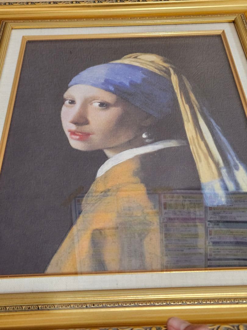 真珠の耳飾りの少女 バロック絵画 フェルメール複製画 外枠58x47.5cm