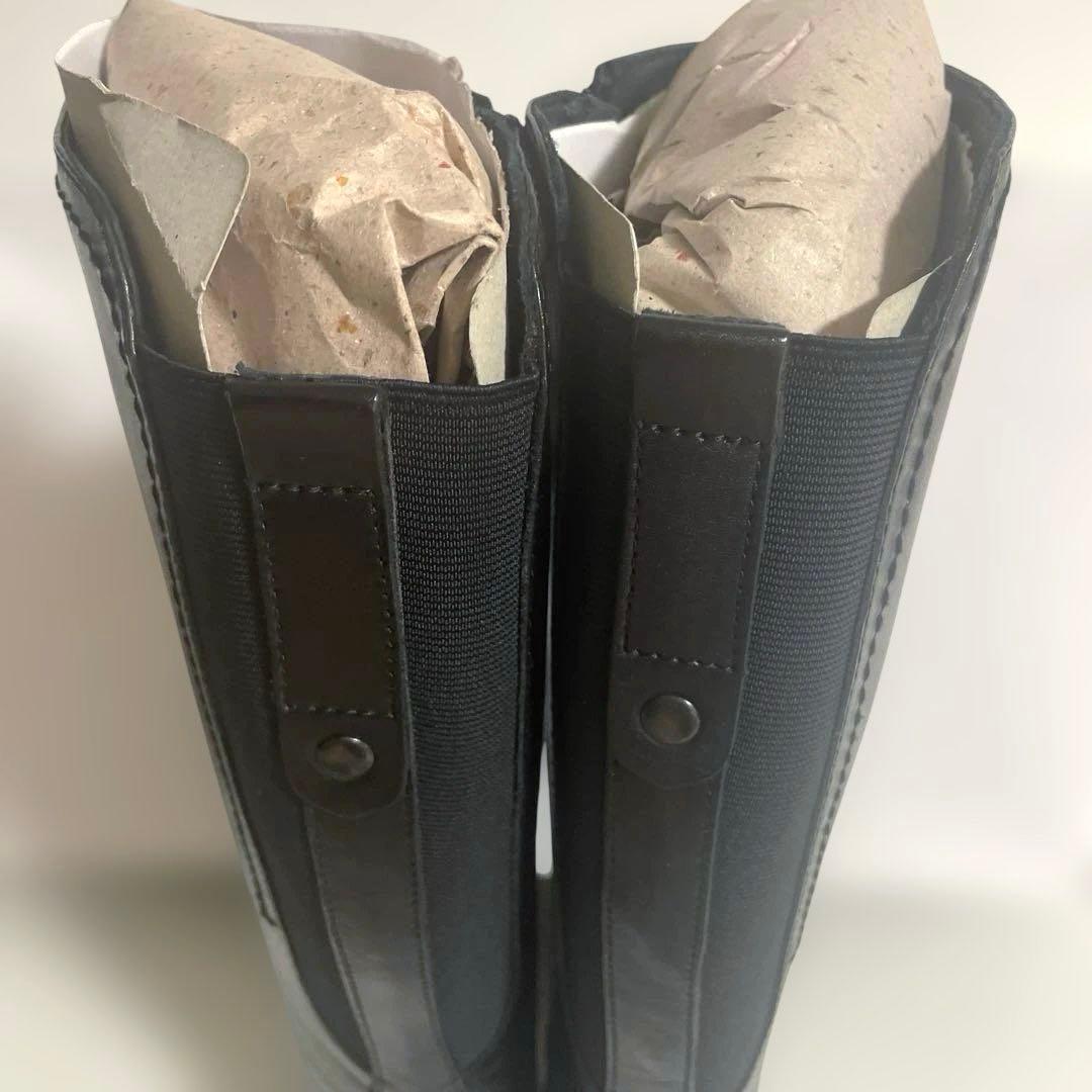 新品タグ付★MODE KAORI レザーバックゴアロングブーツブラック 24cm