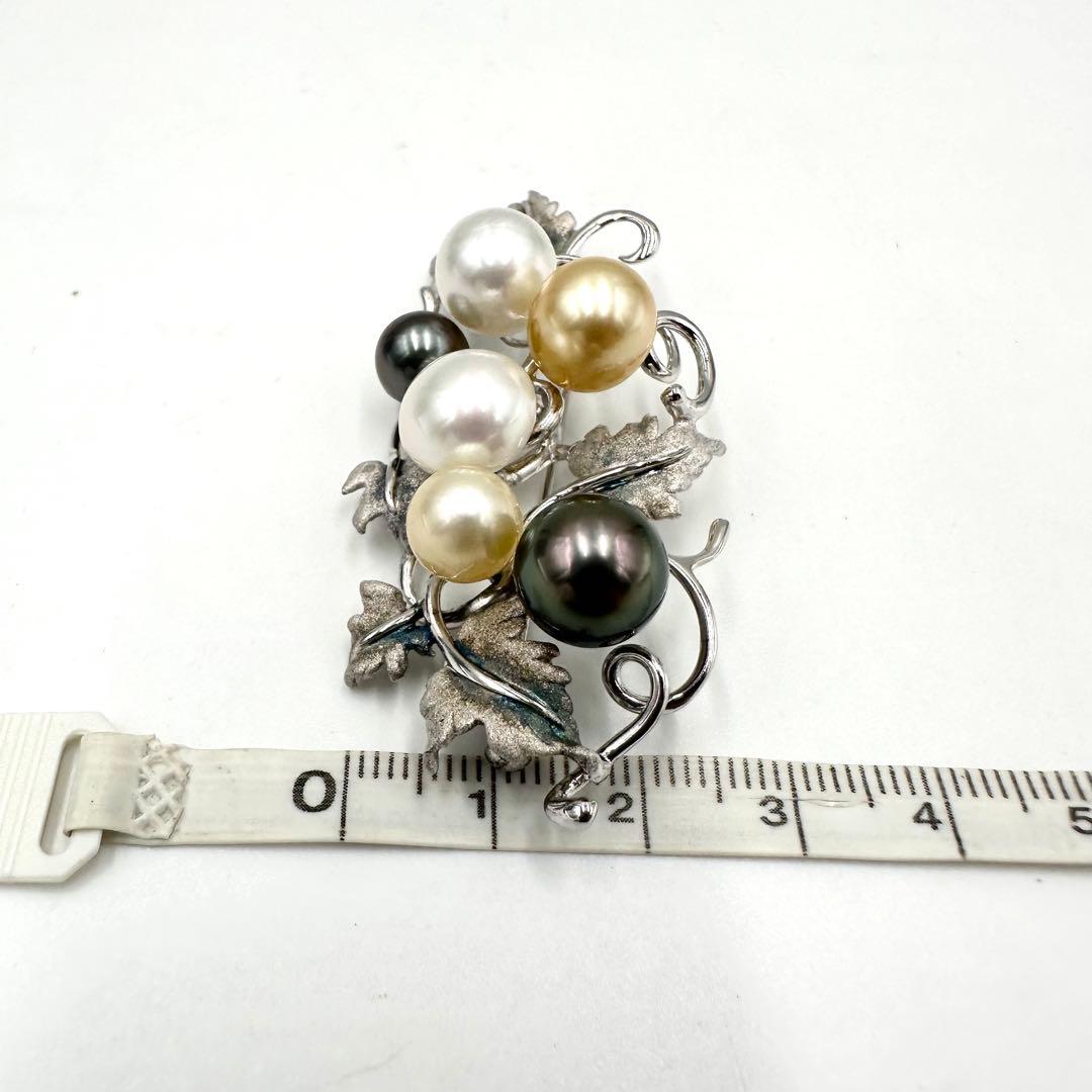 あこやパール マルチカラー ブローチ シルバー レディース 黒蝶 ゴールデン