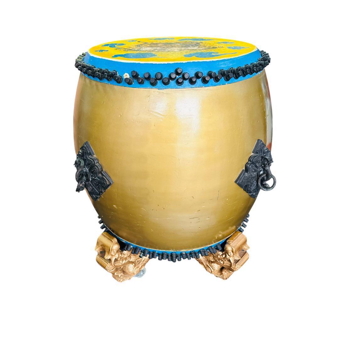 長胴太鼓 装飾付き 和太鼓 龍彫刻台座セット 大型 祭り 神輿用 神楽 打楽器