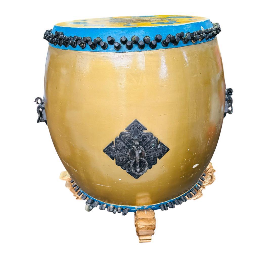 長胴太鼓 装飾付き 和太鼓 龍彫刻台座セット 大型 祭り 神輿用 神楽 打楽器