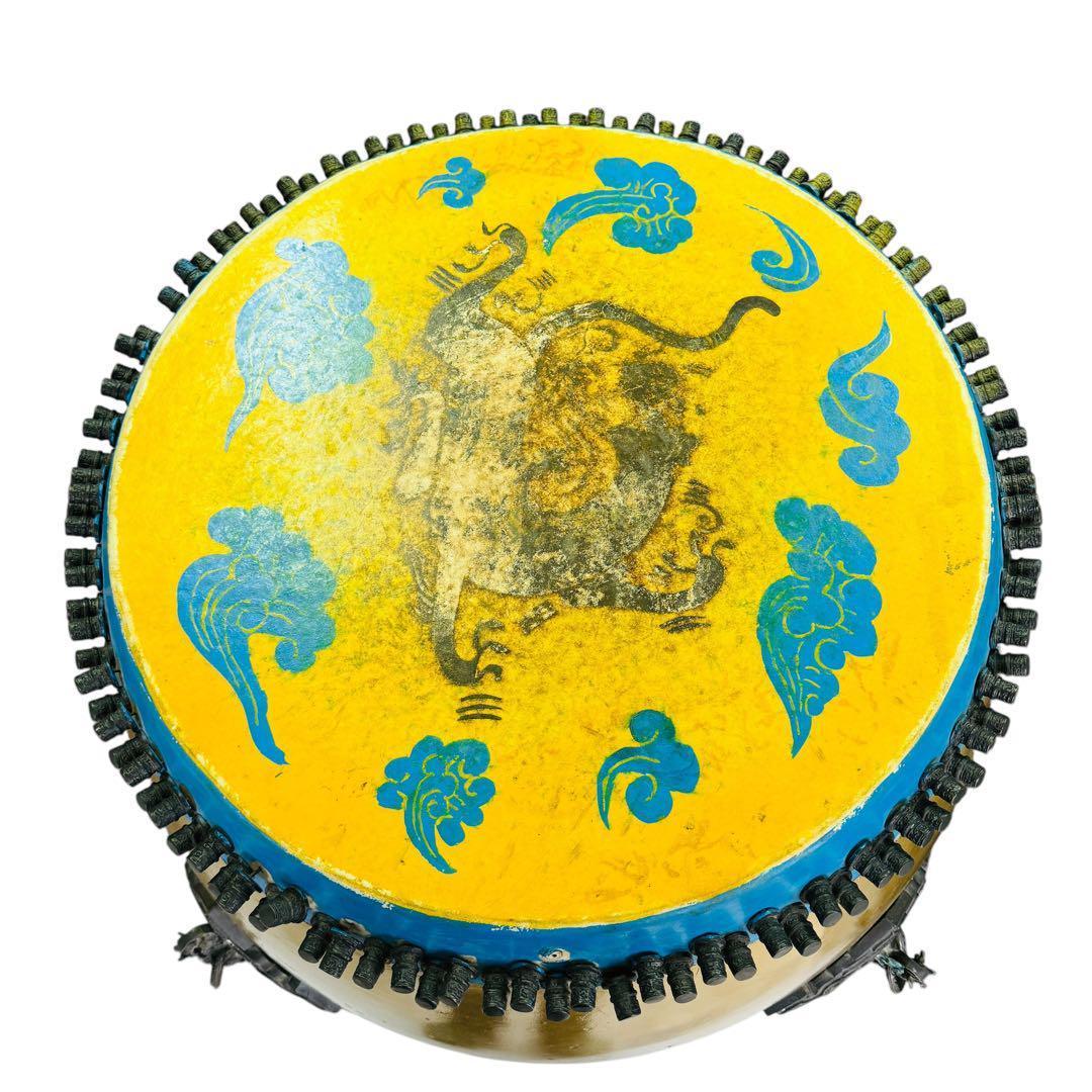 長胴太鼓 装飾付き 和太鼓 龍彫刻台座セット 大型 祭り 神輿用 神楽 打楽器