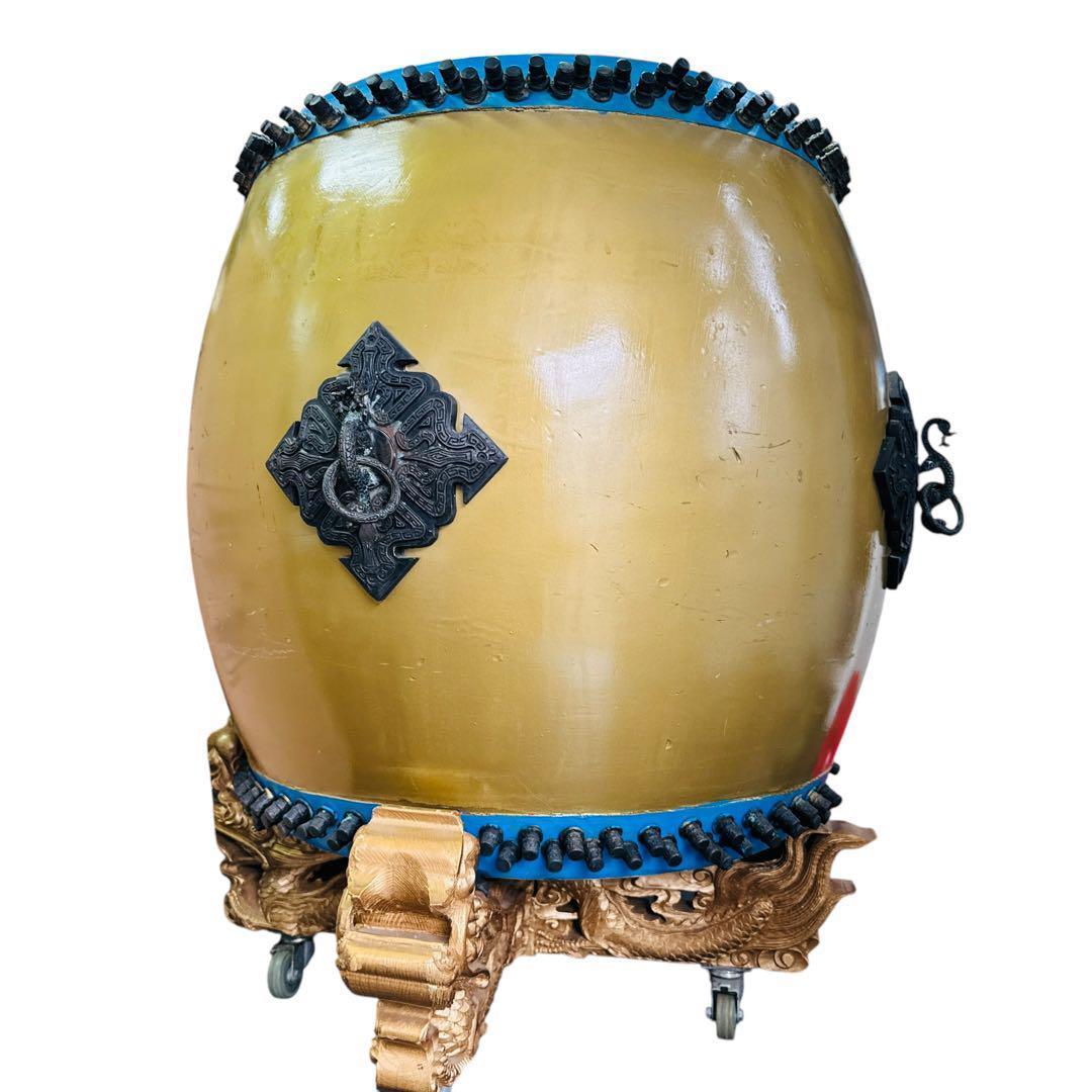 長胴太鼓 装飾付き 和太鼓 龍彫刻台座セット 大型 祭り 神輿用 神楽 打楽器