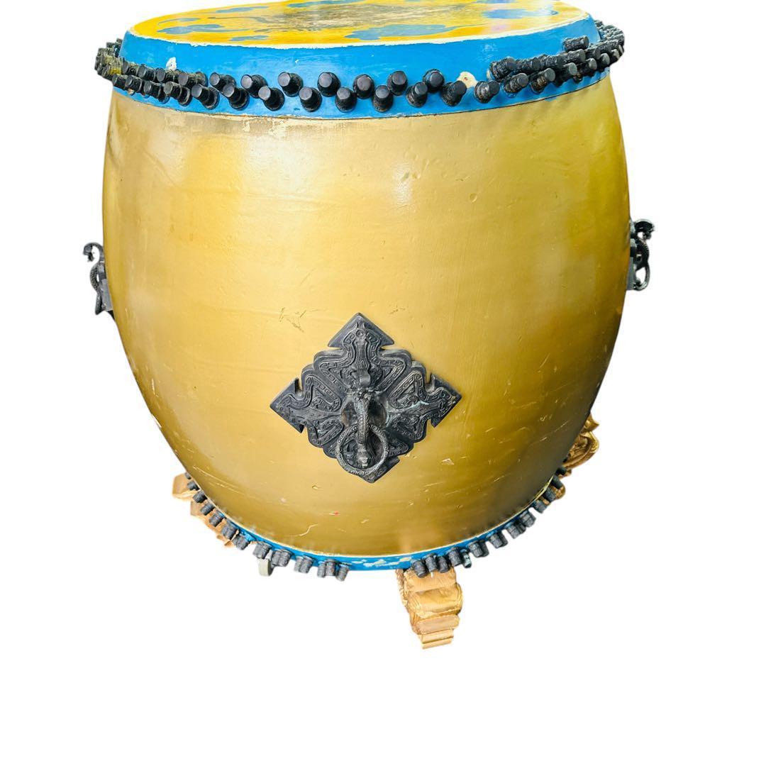 長胴太鼓 装飾付き 和太鼓 龍彫刻台座セット 大型 祭り 神輿用 神楽 打楽器