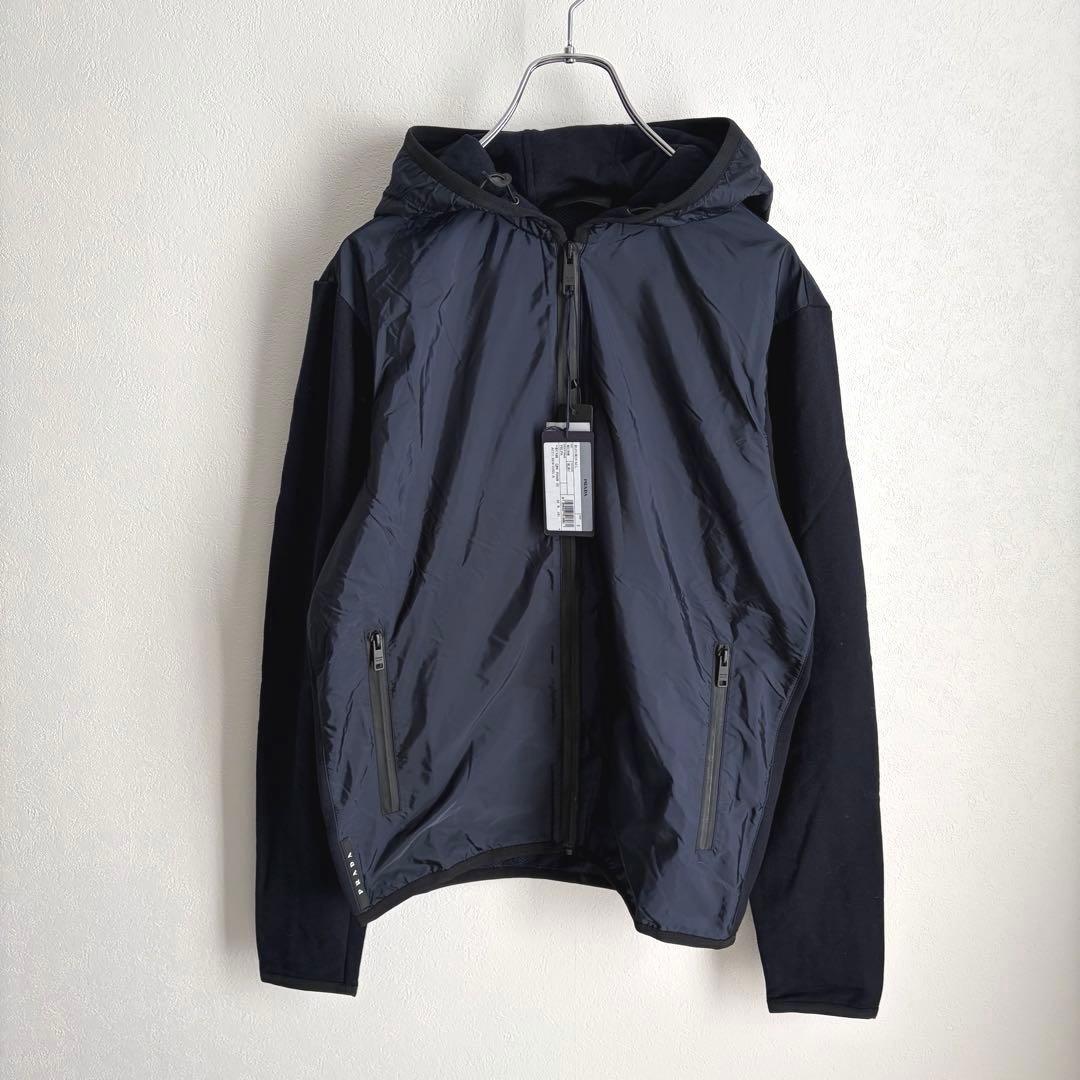 【新品タグ付き✨】PRADA ハイブリッドパーカー　ナイロン切り替え　ラバーロゴ