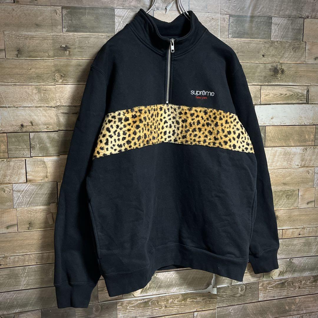 コムドットゆうた supreme スウェットハーフジップ レオパード 刺繍ロゴ