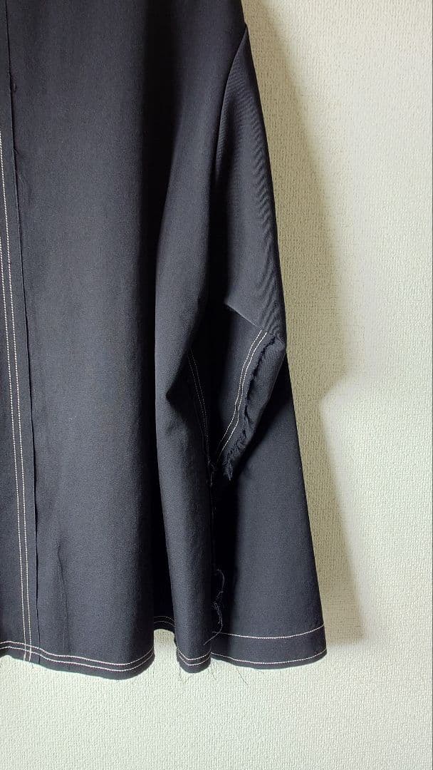 24AW KHOKI ノーカラー フリンジ ウールジャケット 2 ネイビー