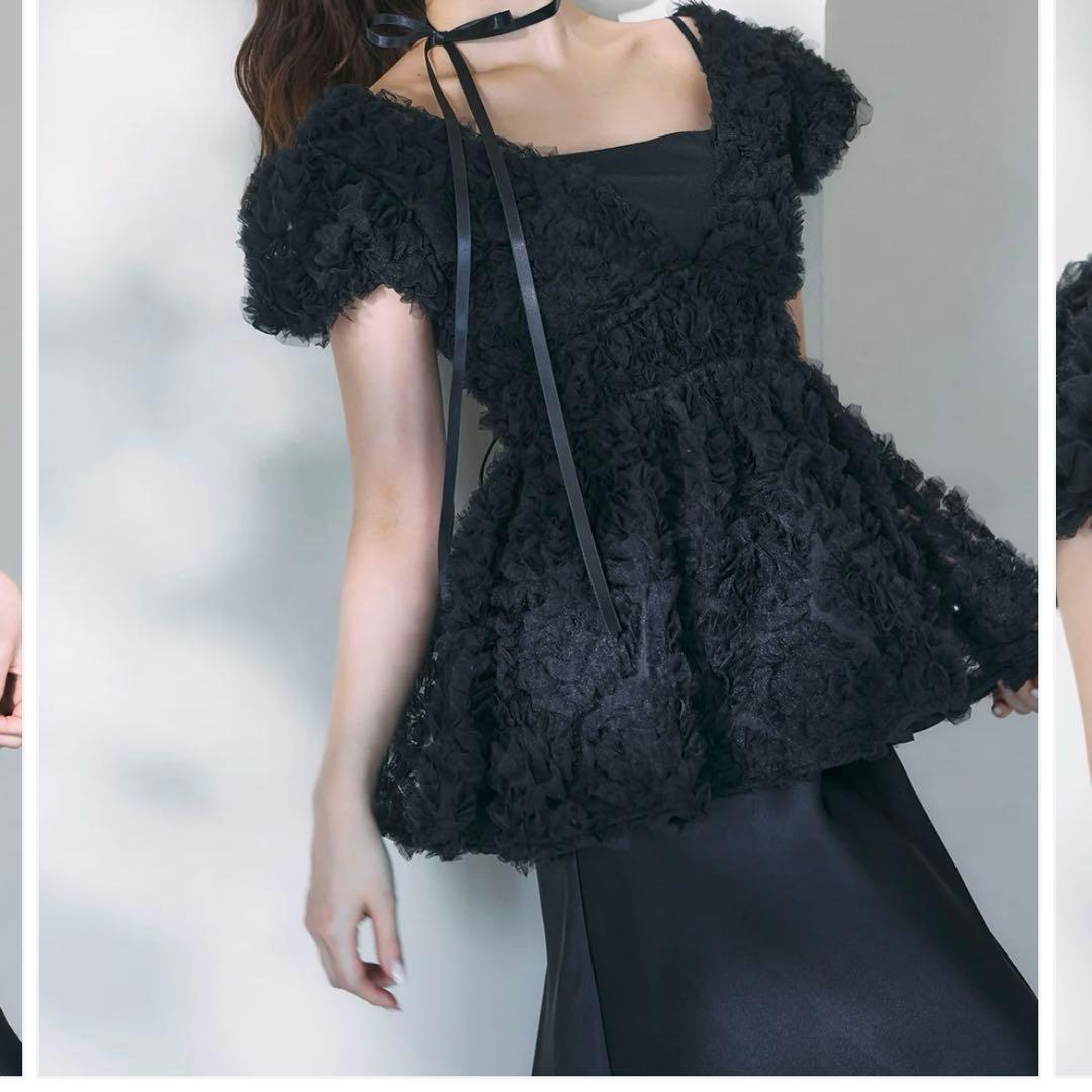 【新品タグ付き】polaura フラワーぺプラムバックリボンチュニック　ブラック