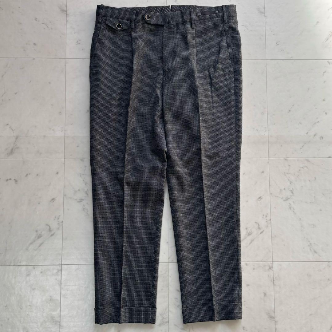 PT01 SUPER 100'S ウールスラックスパンツ マイクロチェック 48