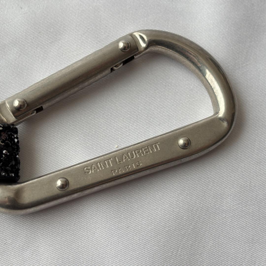 美品・箱付き サンローラン カラビナ キーリング レザー ブラック/シルバー