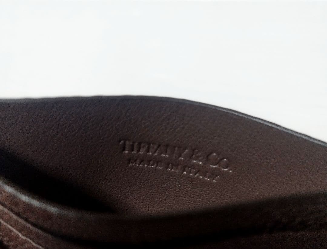 極美品　ティファニー ウェーブエンボス レザー カードケース 茶　箱無し