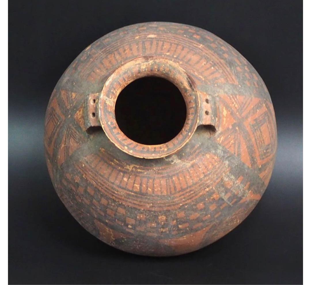 送料無料　本物保証　発掘品 馬家窯文化 彩陶幾何学文両耳壷 アンダーソン土器