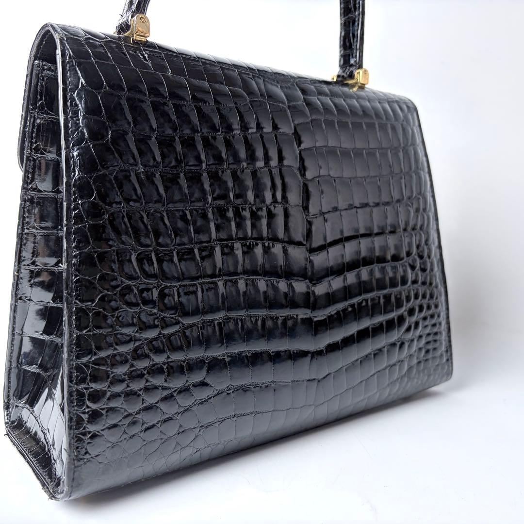 WATA‐ICHI　シャイニングクロコ　センター取り　トップハンドル　黒