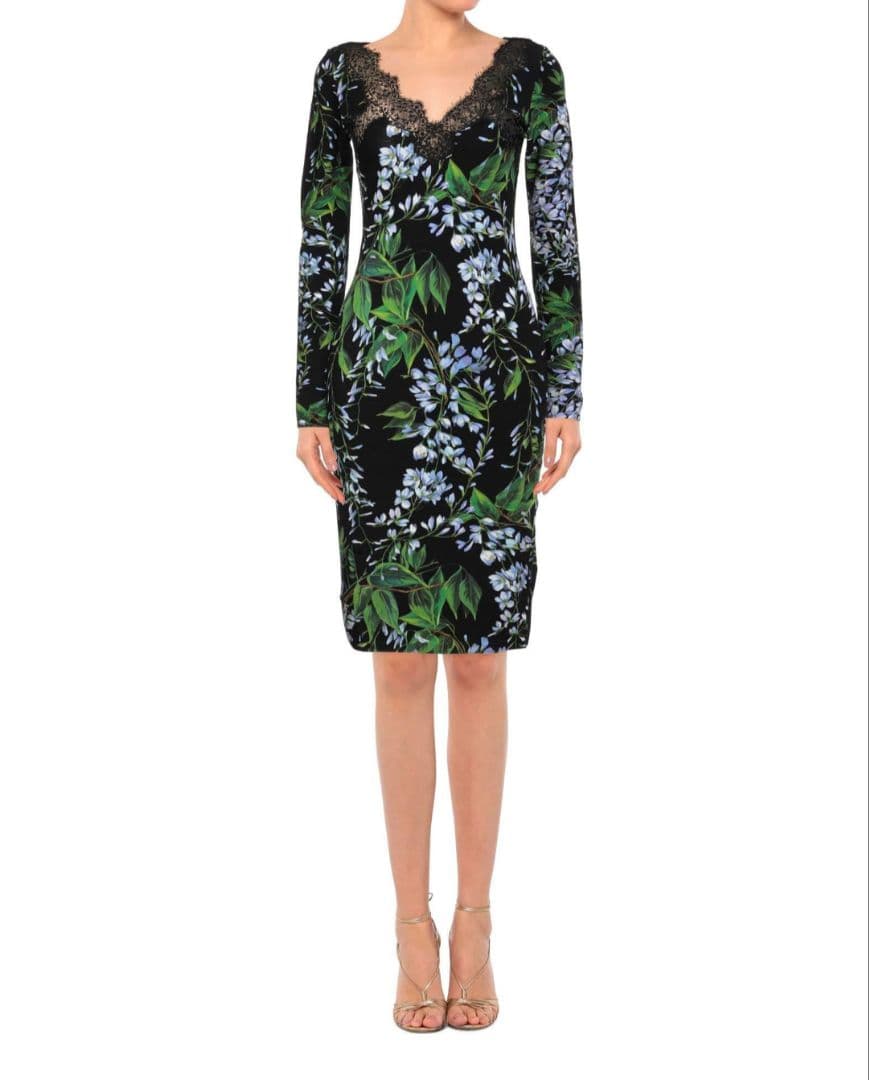 Blumarine 花柄タイトひざ丈ワンピース 長袖