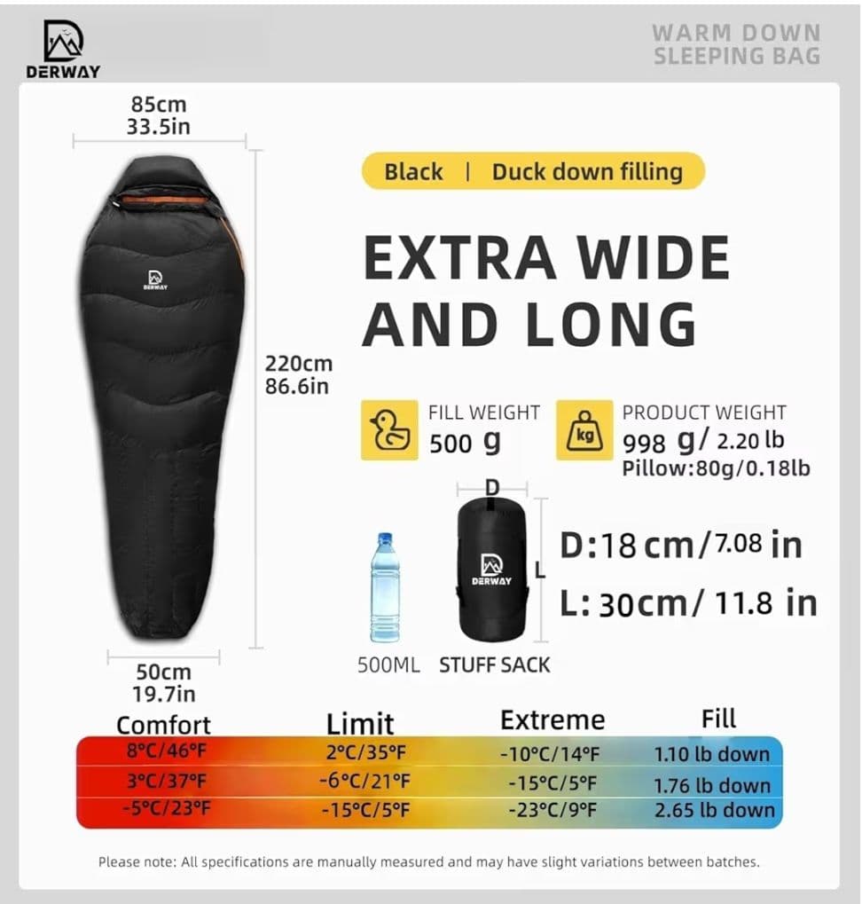 9 ダウン寝袋 冬用 超軽量 (220*85cm) キャンプ 車中泊 アウトドア