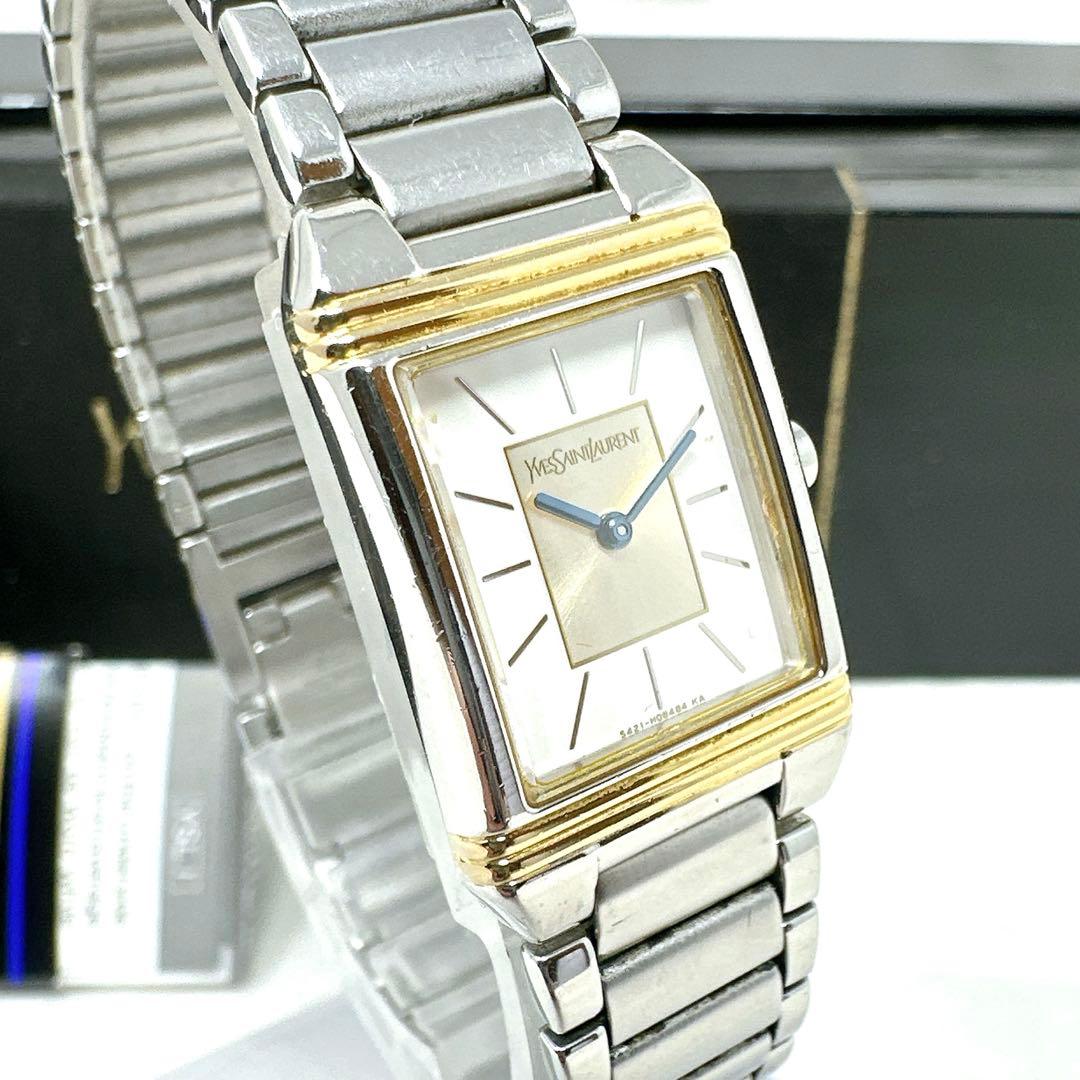 新品電池 稼働 イブサンローラン レディース腕時計 スクエア青針 付属品あり