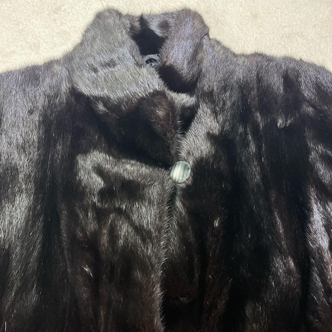 毛皮 リアルファー MINK ミンク ブラック 裾広 セミロング コート F