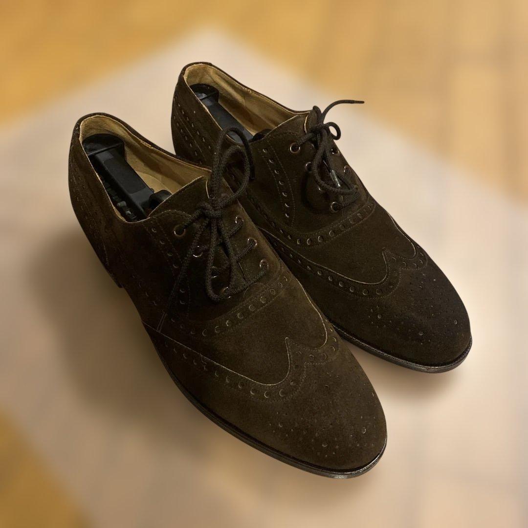 Church’s　ダークブラウン スエード ウィングチップ ドレスシューズ
