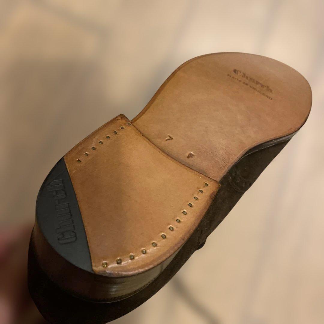 Church’s　ダークブラウン スエード ウィングチップ ドレスシューズ