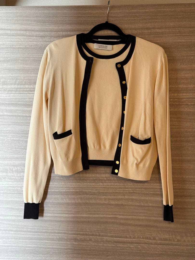 ルルウィルビー バイカラーカーディガン　ノースリーブニット　プルオーバー