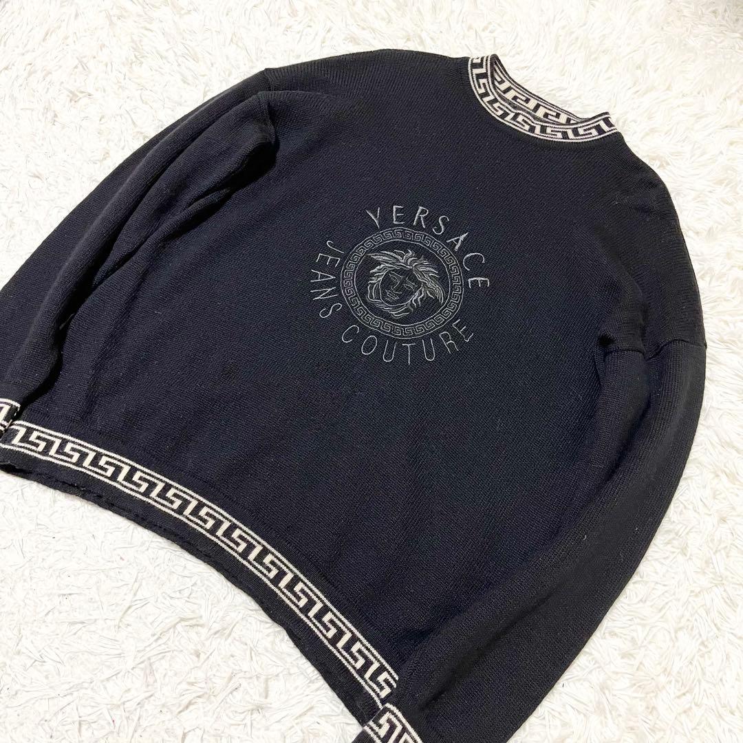 ✨希少✨VERSACE　メデューサロゴ刺繍　クルーネックニット　ブラック　L相当