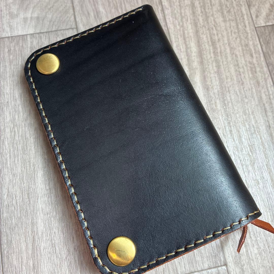 【茶芯】ブラック×ブラウン　トラッカーウォレット　ミドル　真鍮
