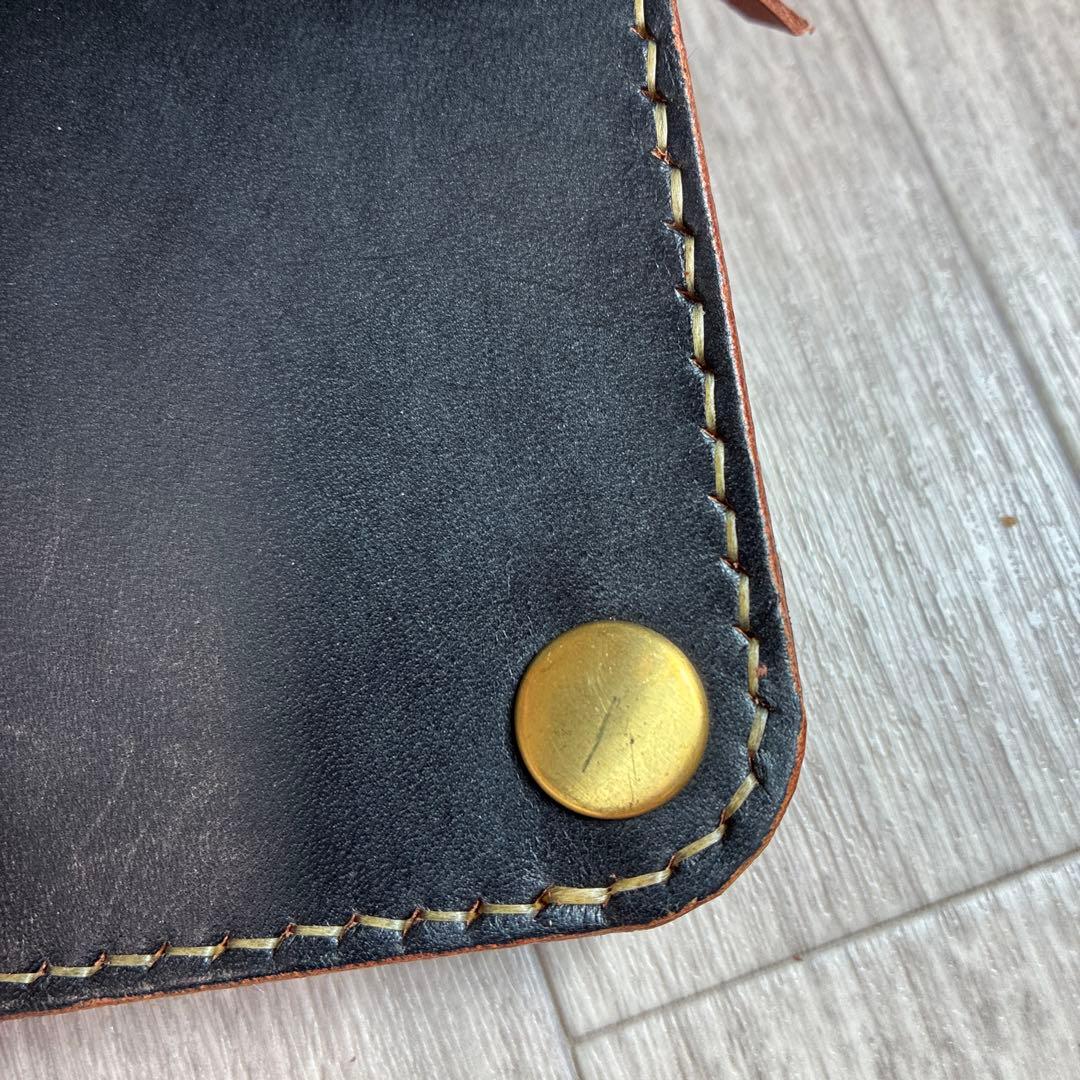 【茶芯】ブラック×ブラウン　トラッカーウォレット　ミドル　真鍮