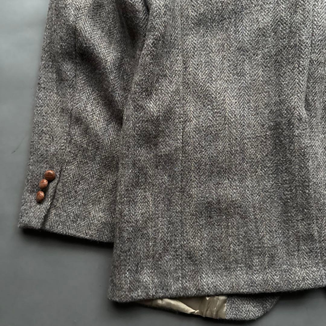 80s USA製 ハリスツイード テーラードジャケット ブラウン ヴィンテージ