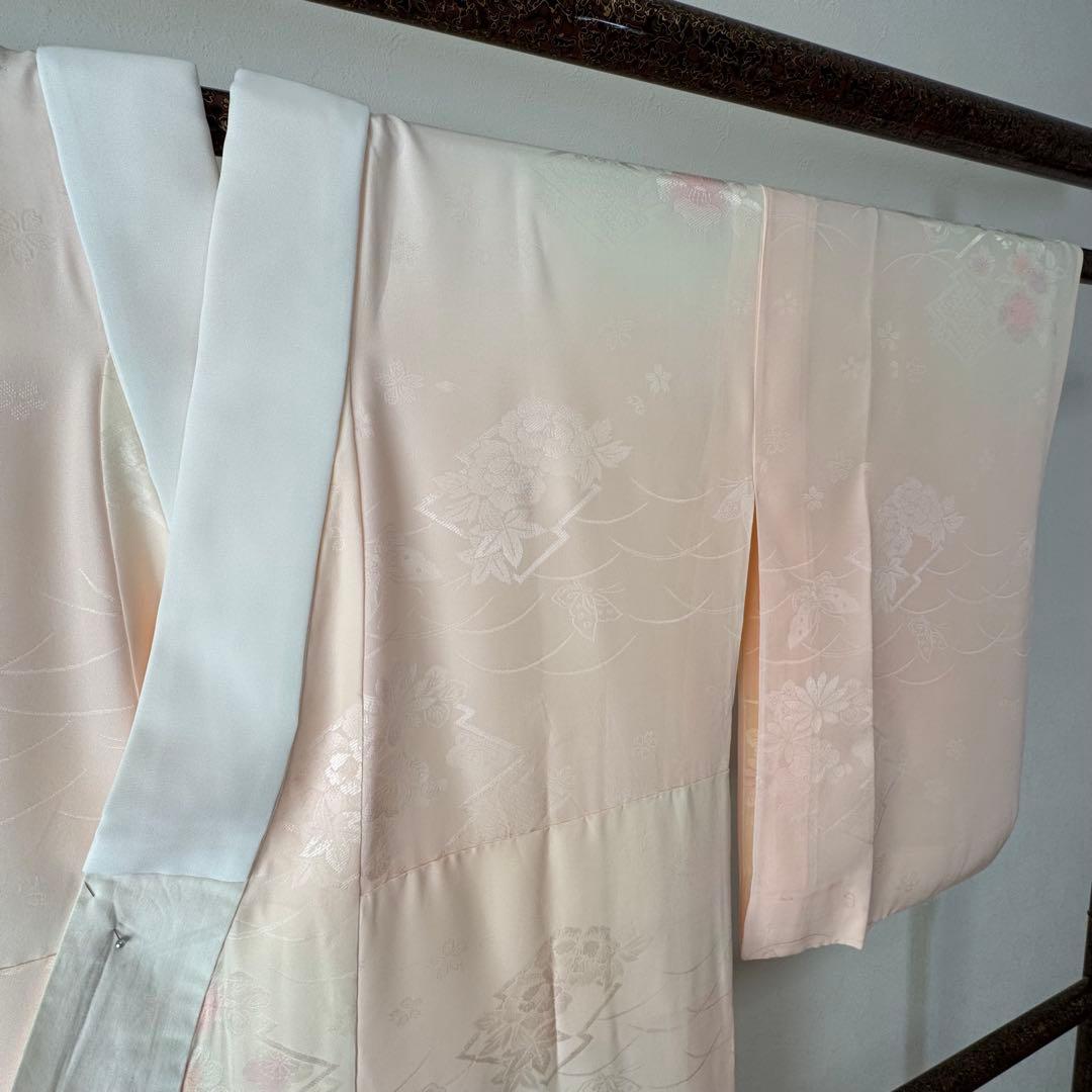 超美品　現代　正絹　長襦袢　袷　着物　和装　ピンク　紫　緑　122　横幅たっぷり