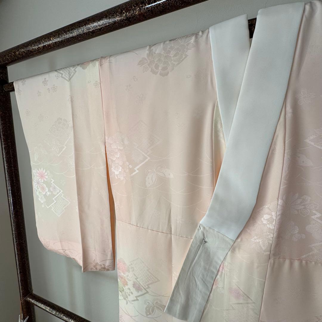 超美品　現代　正絹　長襦袢　袷　着物　和装　ピンク　紫　緑　122　横幅たっぷり