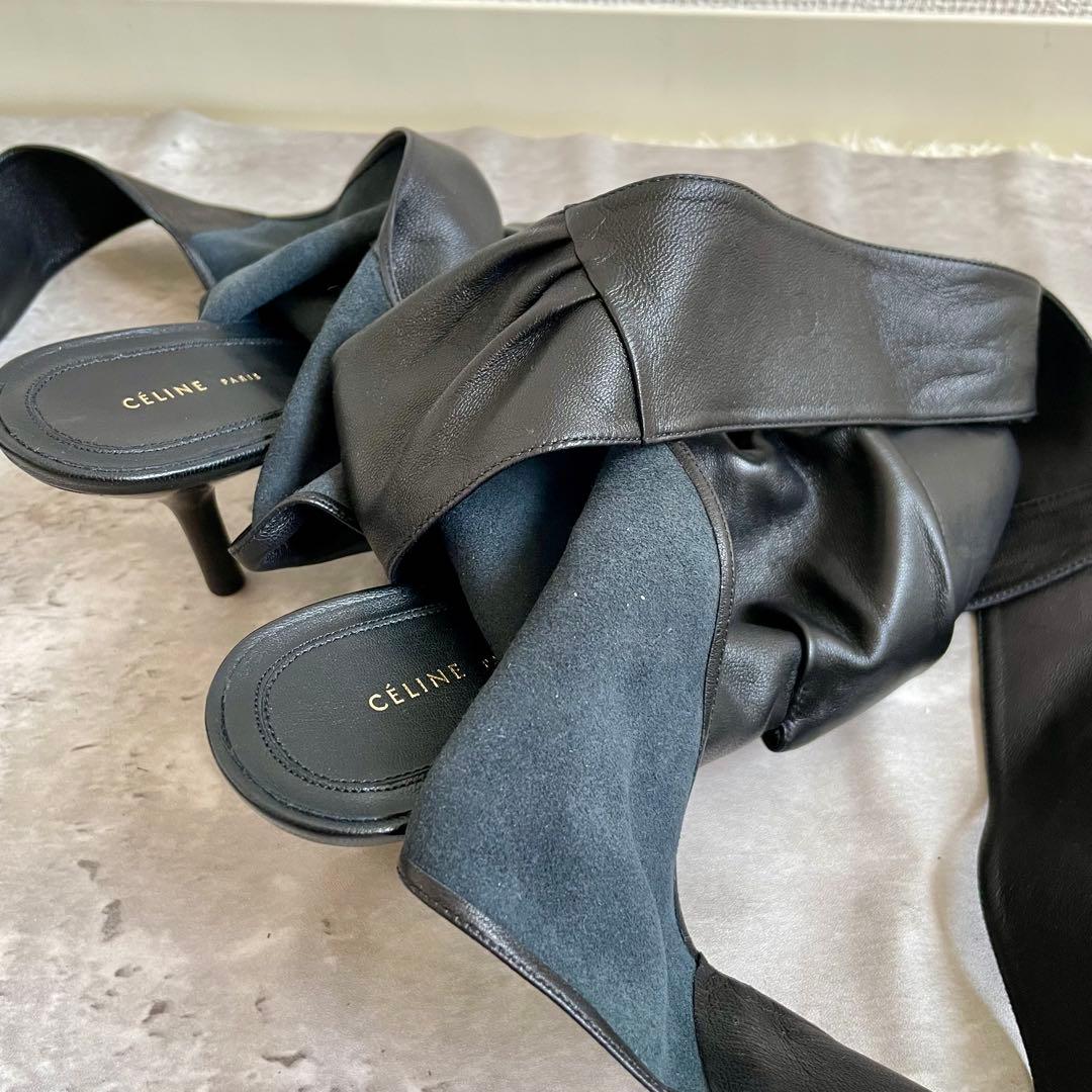 美品 セリーヌ パンプス ミュール ラムレザー ヒール 37 23.5