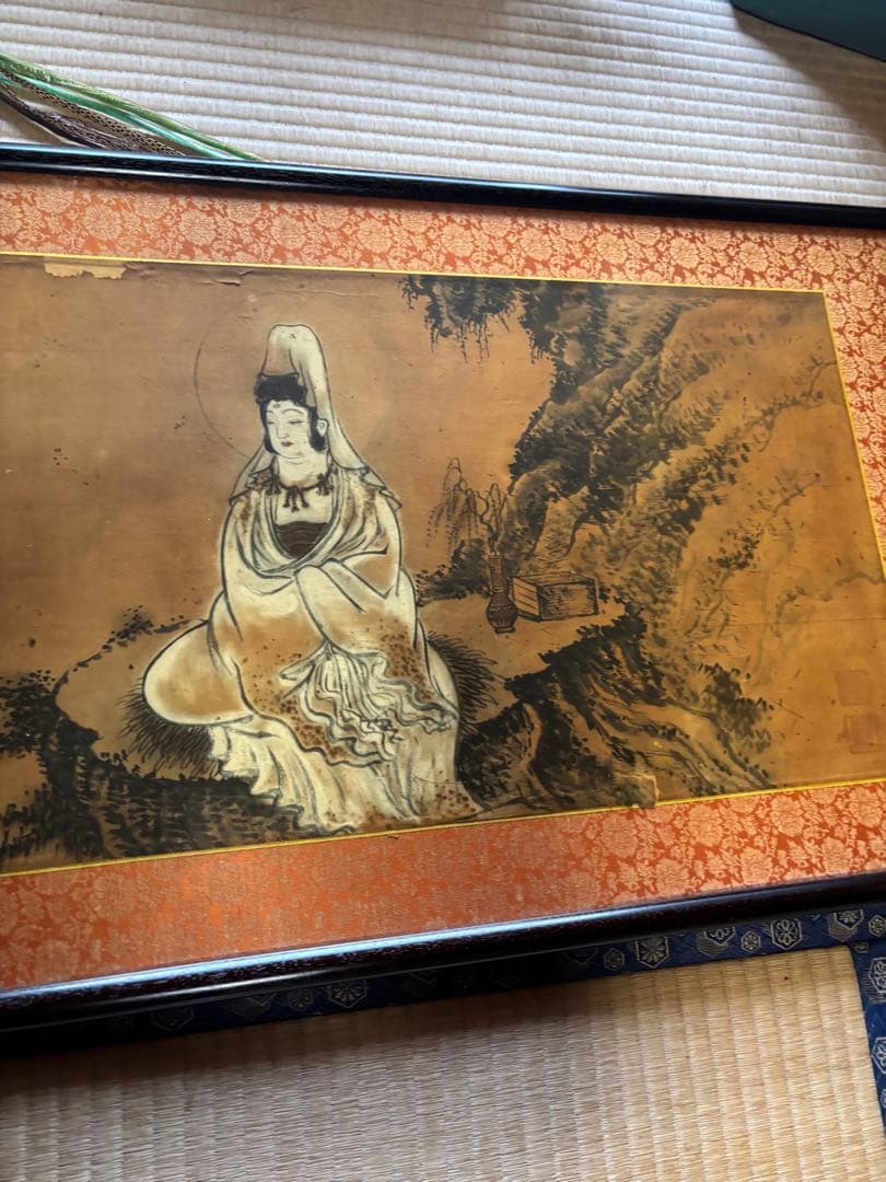 弥勒菩薩　達磨　額縁　日本画　２点