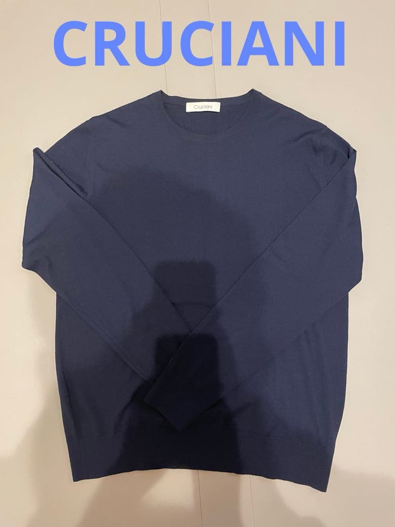 美品 Cruciani クルチアーニ クルーネック ニット ネイビー