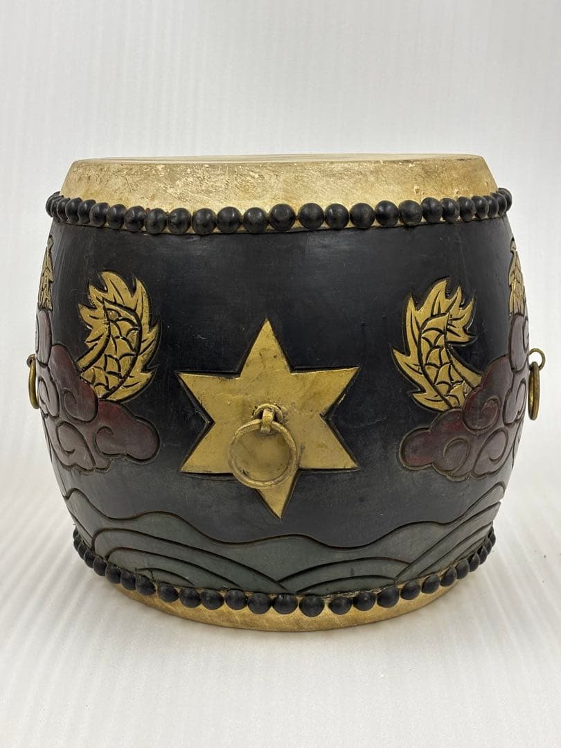 和太鼓　太鼓　アンティーク　14in 木彫り　龍彫り　長期保管品