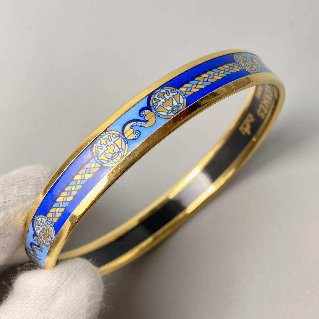 美品 HERMES エマイユ バングル PM ブレスレット ブルー 七宝焼き
