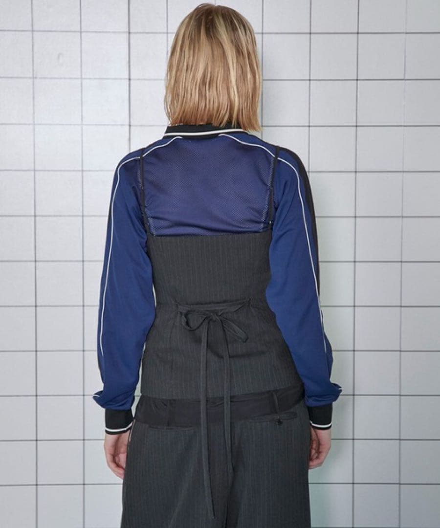 新品　メゾンスペシャル　リバーシブルビスチェ ストライプ柄　グレー　シアー　24