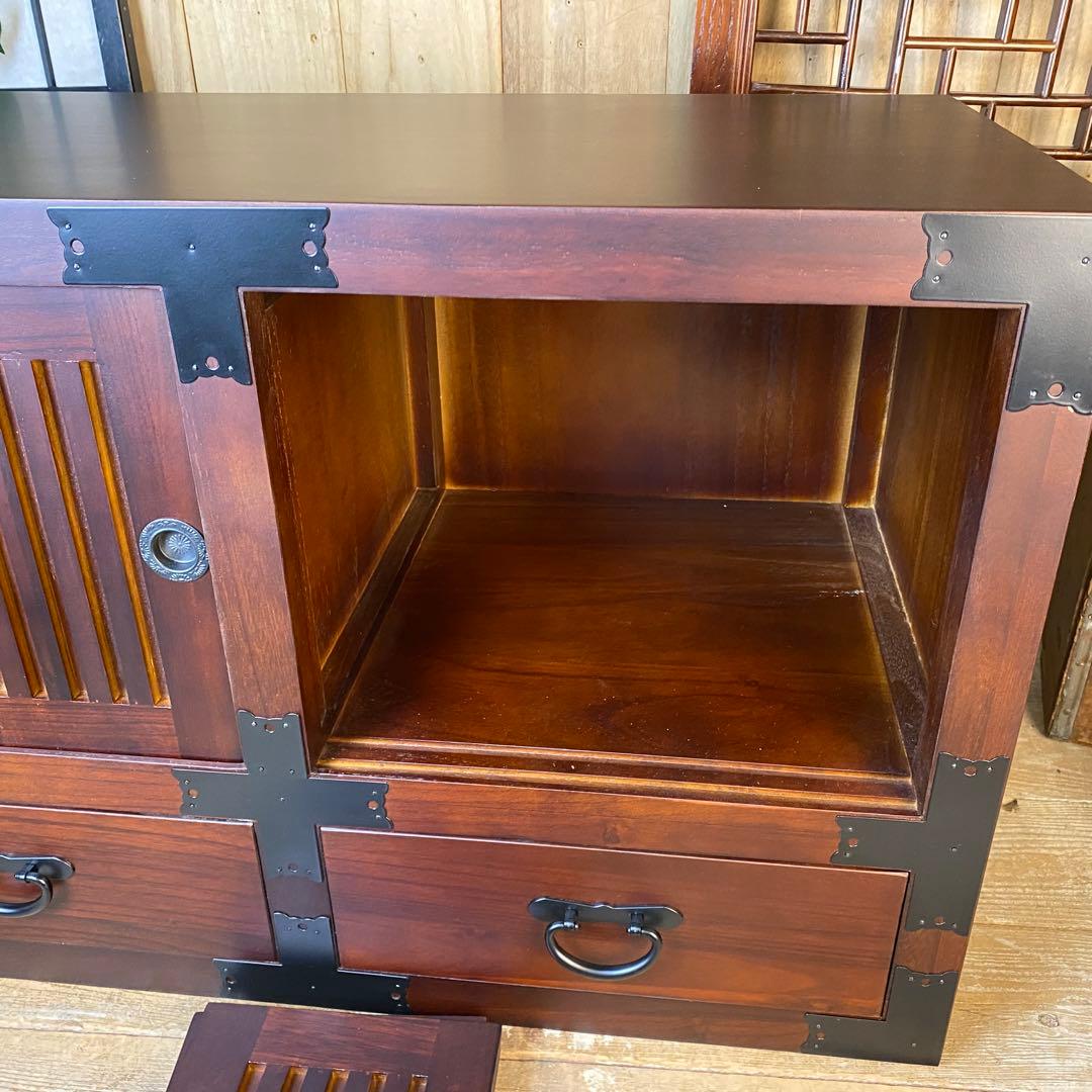 民芸家具木製桐材天然無垢和水屋タンス L和室和風インテリア収納和箪笥飾り棚木製