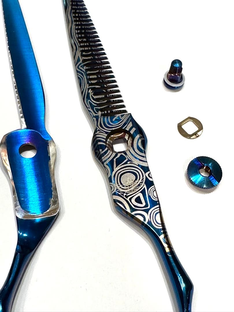 SSS 6インチ セニングシザー ブルーメタル ダマスカス柄 理容 美容 鋏