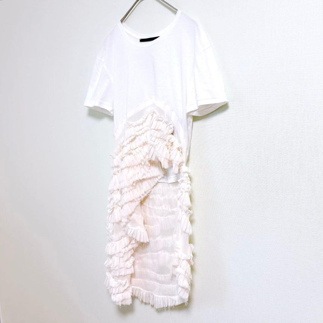 希少✨ハイダーアッカーマン（XXS）半袖トップス シルク混 アシメ フリンジ白