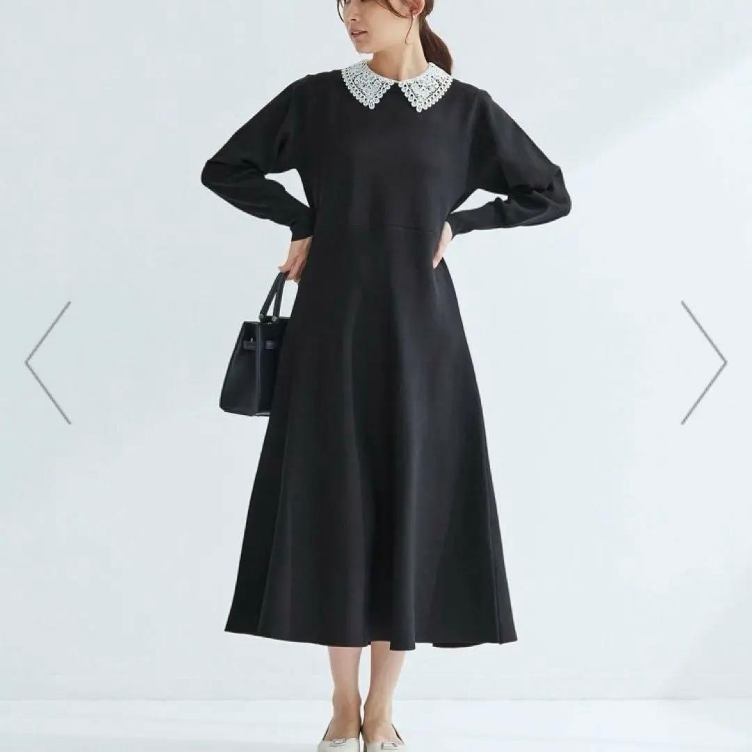 【美品｜定価13,970円】レース襟付き長袖ニットワンピース
