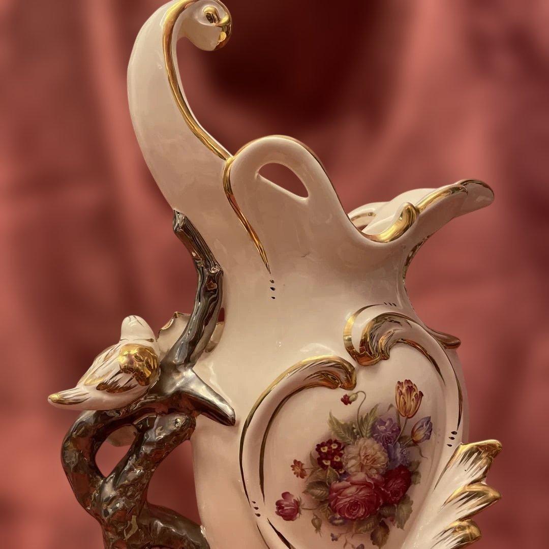 ロココ調ファン必見！ロココ調　ヴィンテージ希少品　薔薇柄花瓶　ヨーロッパ陶器