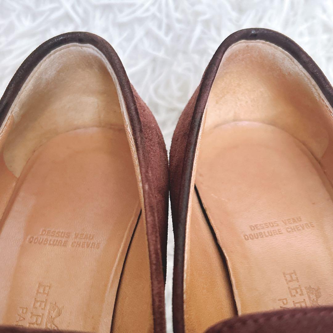 HERMES Hマーク スエード　革　ローファー　パンプス　ブラウン 35.5
