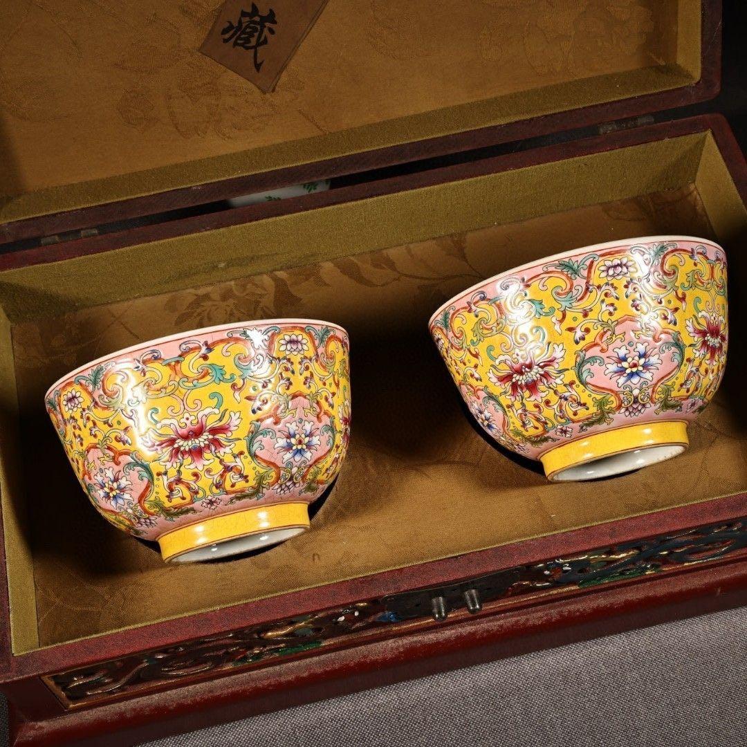 中国古美術 唐物旧蔵 大清雍正年御製粉彩　官窯茶碗ペア　開運中国骨董 大珍品希少