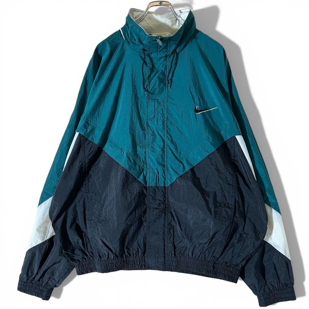 90s NIKE ナイロンジャケット スウッシュ 刺繍 XL 緑 vintage