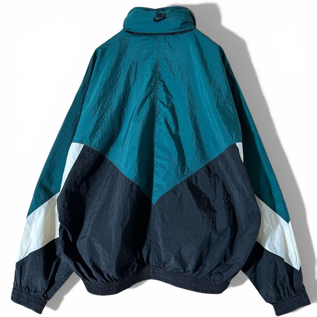 90s NIKE ナイロンジャケット スウッシュ 刺繍 XL 緑 vintage