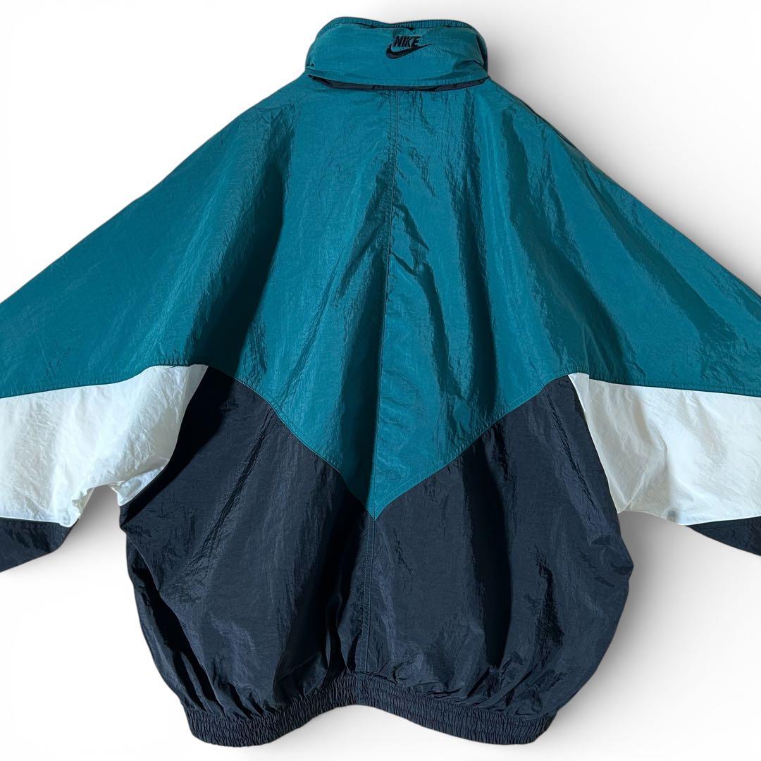 90s NIKE ナイロンジャケット スウッシュ 刺繍 XL 緑 vintage