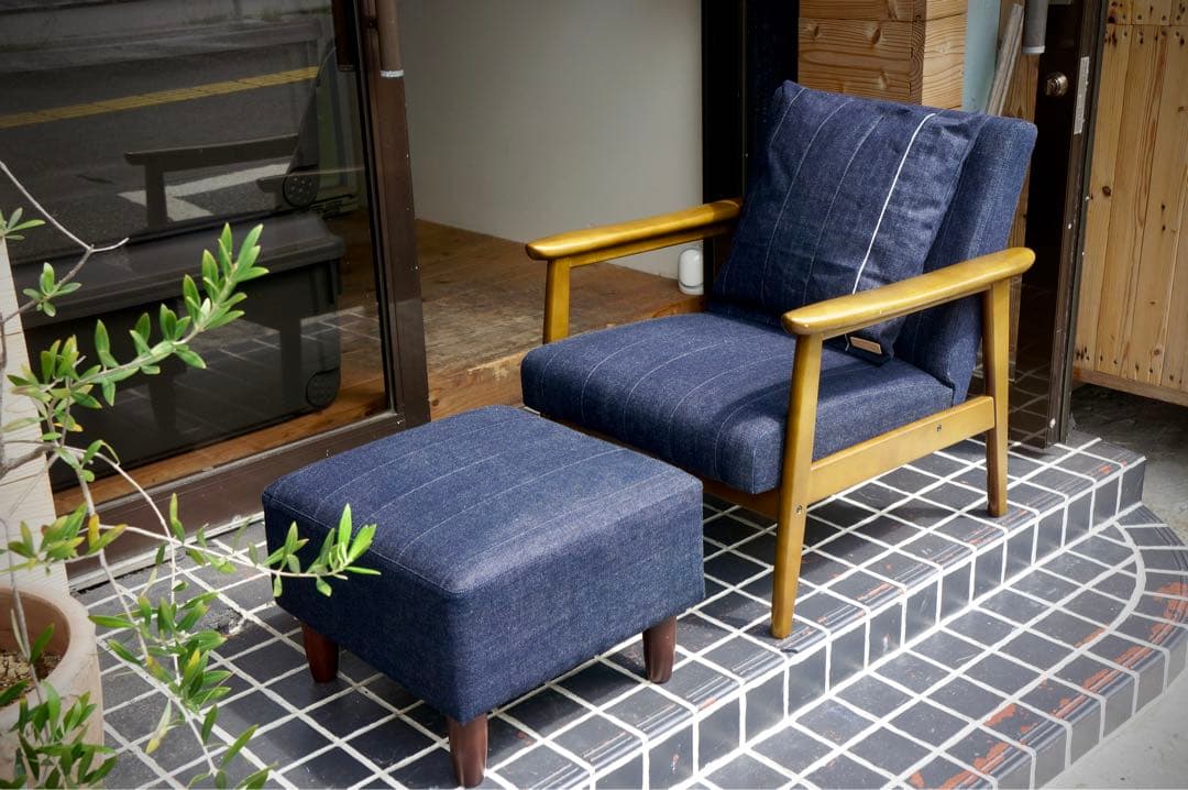 【カリモク60】【クッション付き】Kチェア １シーター & オットマン デニム