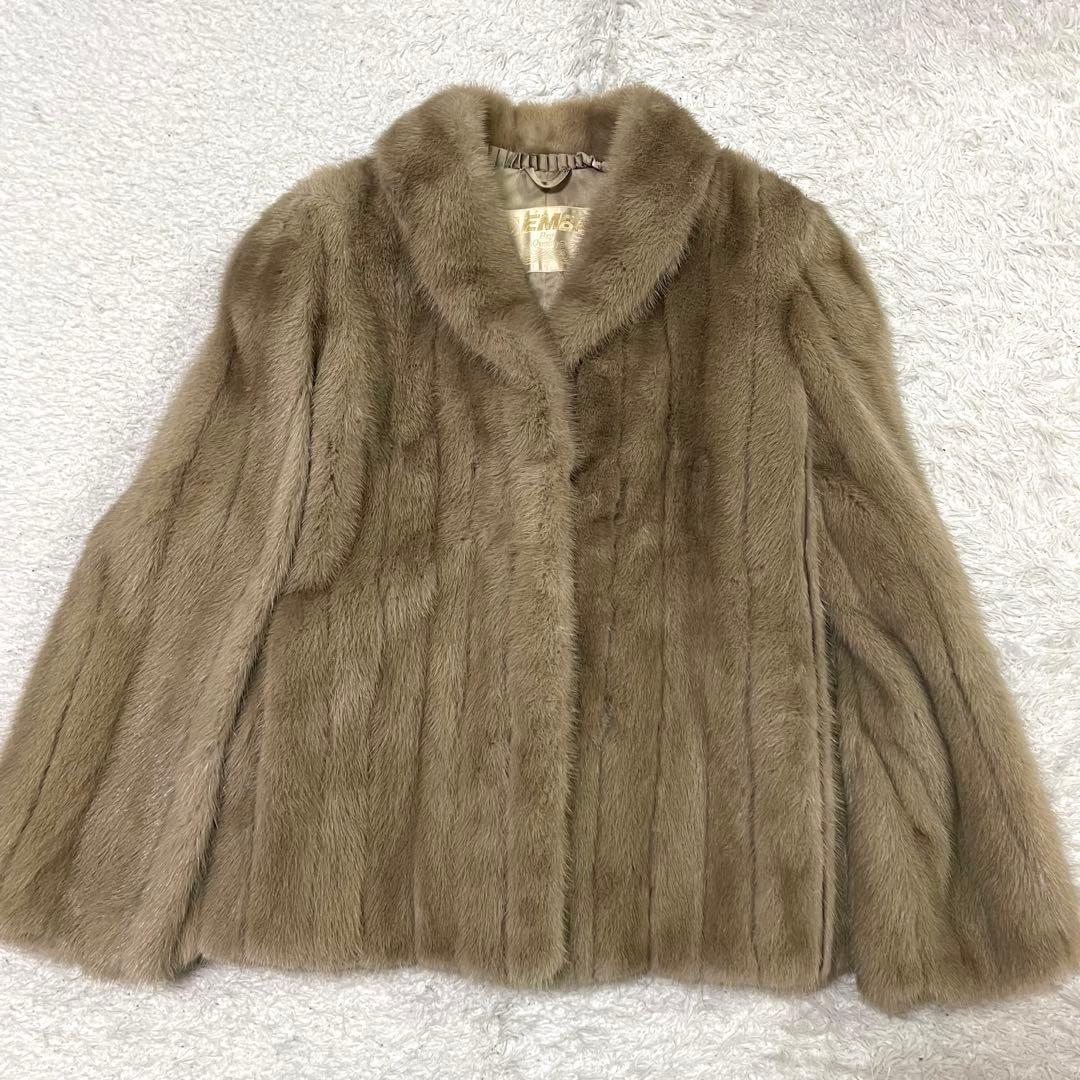 美品 エンバ ミンク 毛皮 リアルファー　ハーフコート ベージュ系 トートラ　L