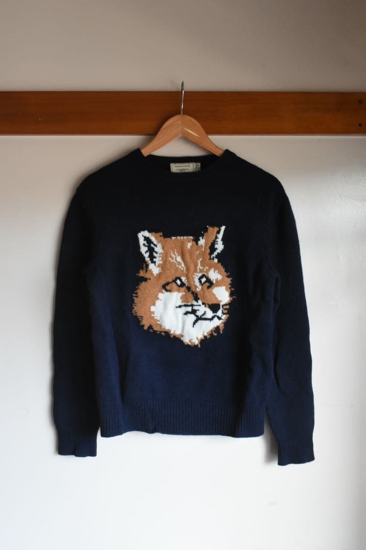 MAISON KITSUNÉ フォックス刺繍ニットセーター ネイビーS